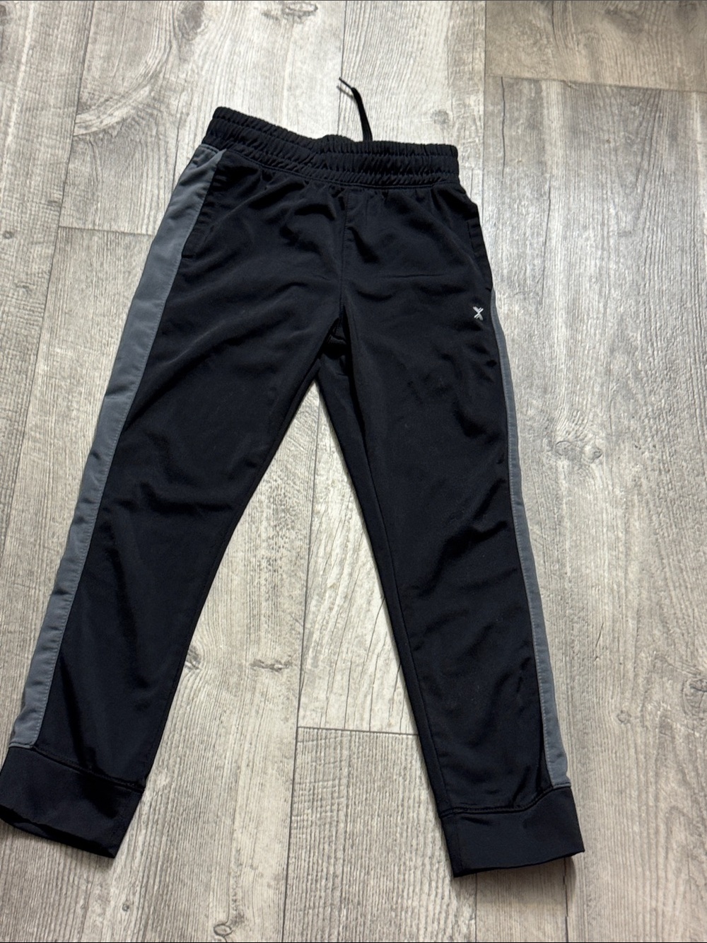 Kids Black Athletic Track Pants with Gray Side Stripes